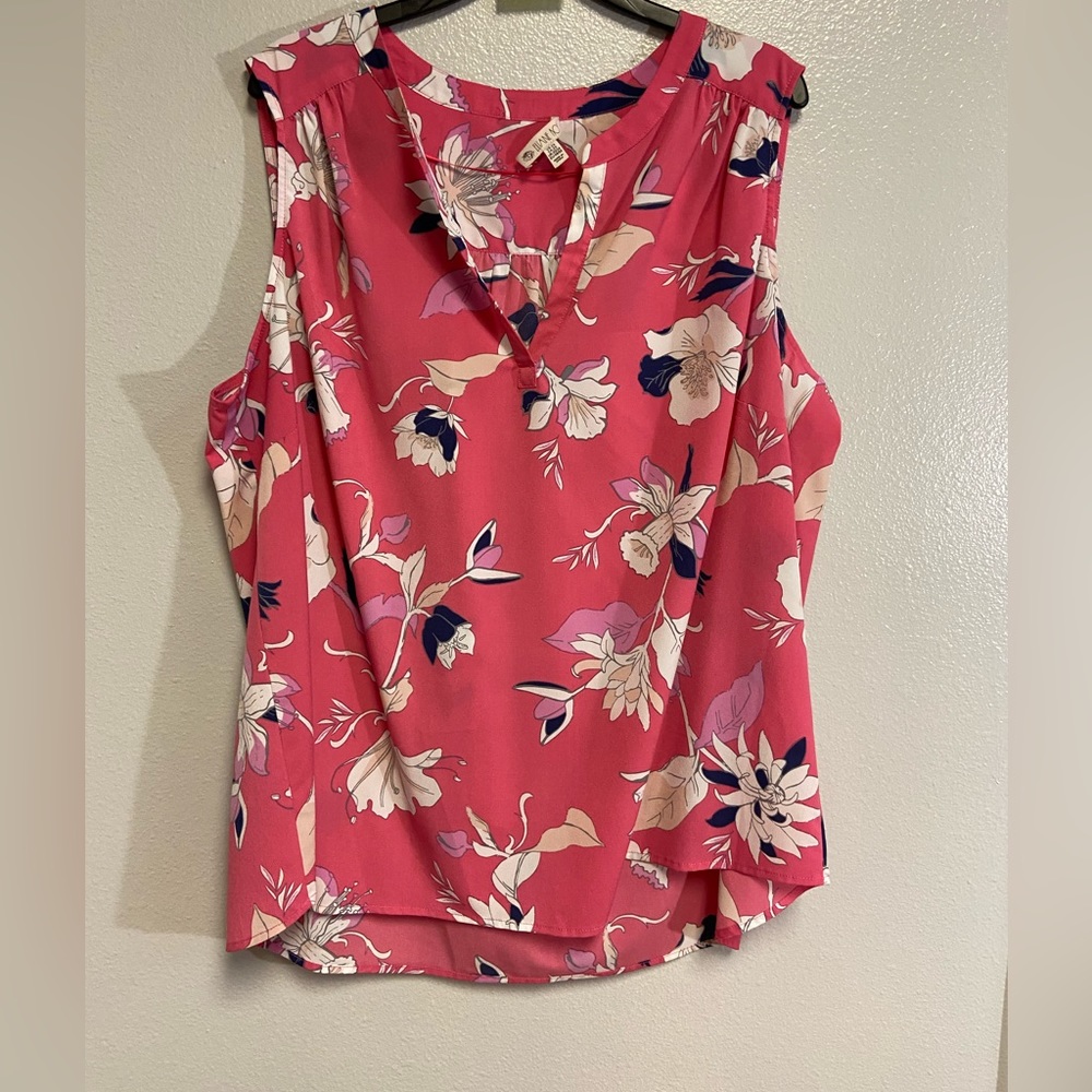 Spring Pink Floral Sleeveless Top Size 2X